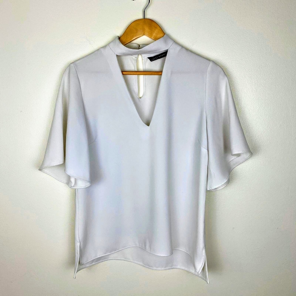 Zara Chocker White Blouse V Sleeve M/ L